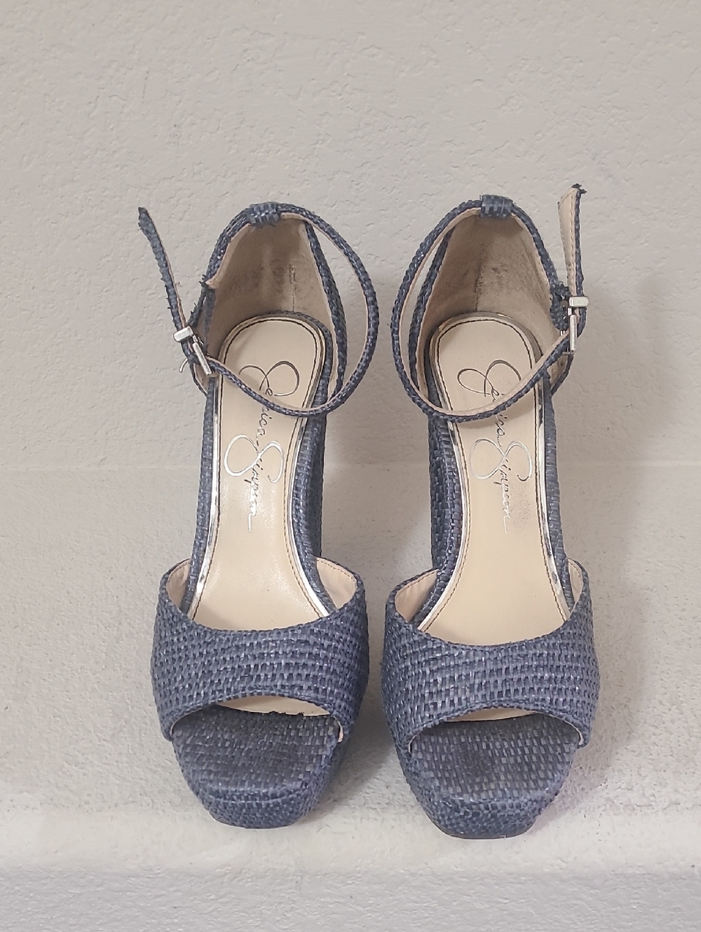 Jessica Simpson Navy Woven Ankle-Strap Heels